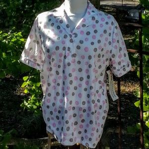 Fire Islander pink & brown white polka dot shirt vintage sz 14